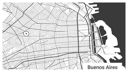 Obraz premium Map of Buenos Aires city, Argentina. Horizontal background map poster black and white, 1920 1080 proportions.