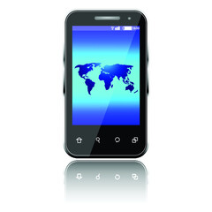 Three dimensional mobile phone and world map isolated
