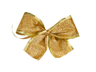 Golden decorated gift bow isolated on the white background