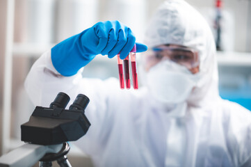 Health care researchers working in life science laboratory, medical science technology research work for test a vaccine, coronavirus covid-19 vaccine protection cure treatment