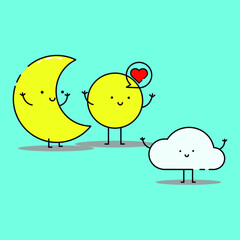 Cute sun, moon and cloud with love icon illustration. modern simple vector icon, flat graphic symbol in trendy flat design style.