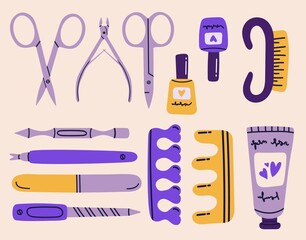 Set of manicure tools. Pedicure equipment. Vector iilustration.