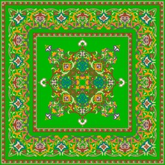 Vector ornament silk neck scarf or kerchief square pattern design style mandala for print on fabric.