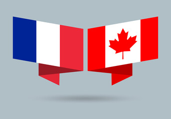 France and Canada flags. Canadian and French national symbols. Vector illustration.