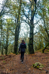 A young man trekking on Mount Arno in the municipality of Mutriku in Gipuzkoa. Basque Country, Spain
