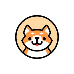 cute shiba inu cartoon round circle emblem logo vector icon illustration