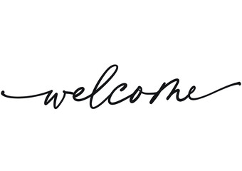 Welcome hand lettering text black on white background. Modern calligraphy style 