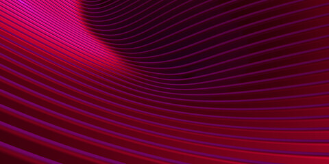 Red curve distorted shape Parallel lines Red plastic tube texture Modern abstract 3d illustration