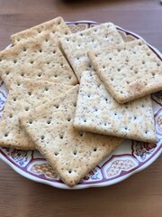food, bread, cracker, snack, isolated, biscuit, cookie, white, baked, breakfast, toast, meal, crackers, pastry, bakery, diet, wheat, dessert, sweet, stack, brown, closeup, healthy, slice, square