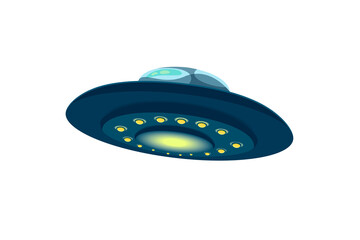 Alien spaceship, ufo isolated on white background. Vector cartoon illustration of futuristic unidentified round flying saucer. Clipart of galaxy spacecraft. Icon, design element of space theme © Iuliia