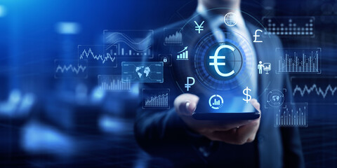 Euro sign currency exchange forex trading business concept - obrazy, fototapety, plakaty