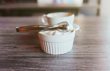 white sugar cubes on table
