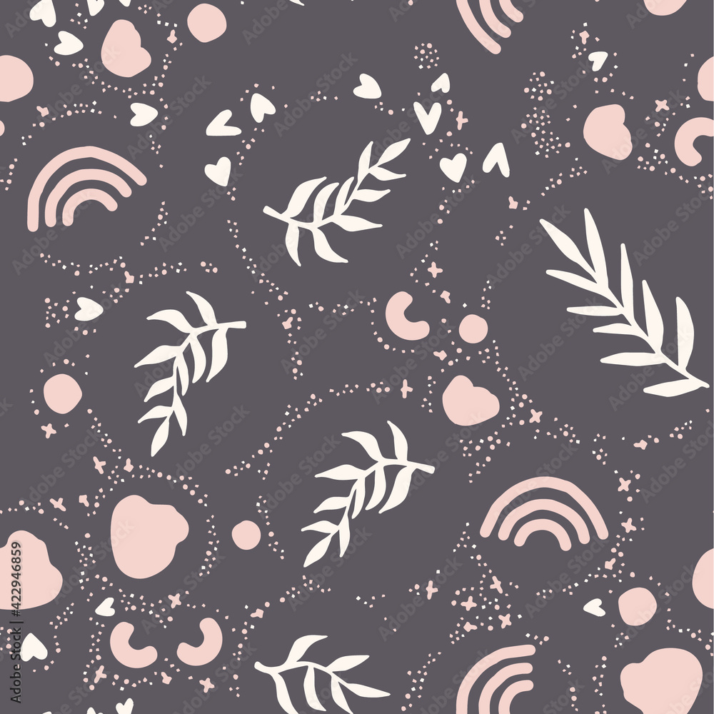 Poster Beautiful Mid- Century Boho style Pattern with Palm Branches. Repeating Vector Design.