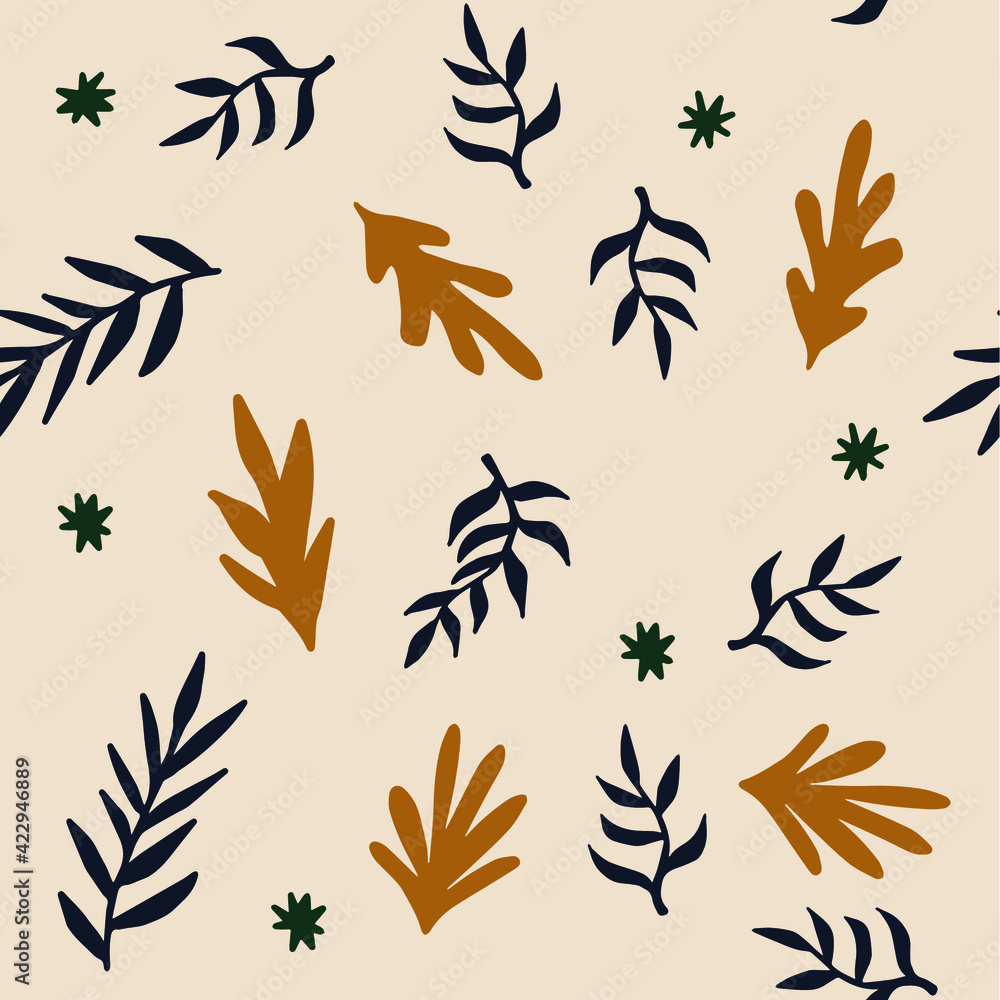 Aufkleber Beautiful Mid- Century Boho style Pattern with Palm Branches. Repeating Vector Design.