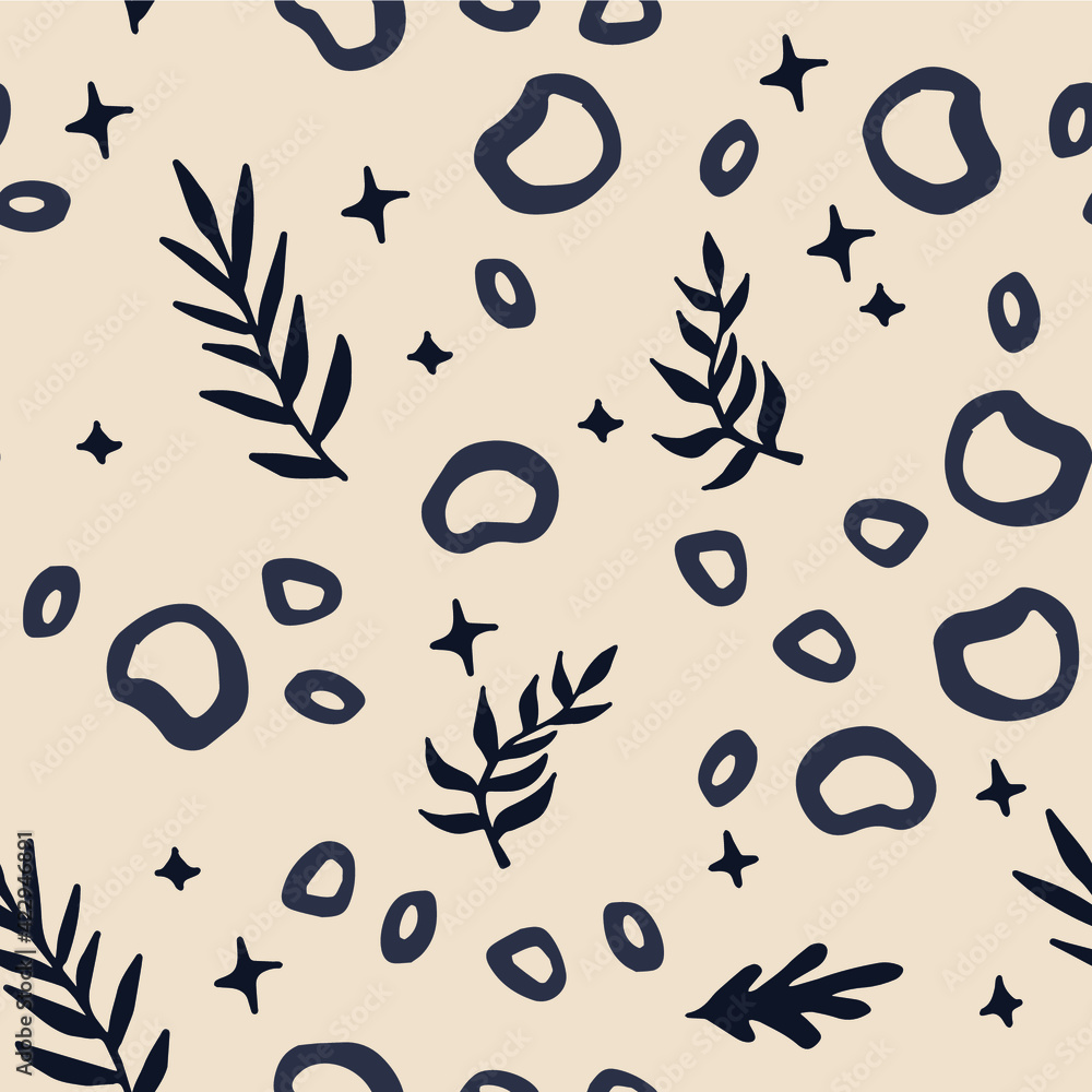 Aufkleber Beautiful Mid- Century Boho style Pattern with Palm Branches. Repeating Vector Design.