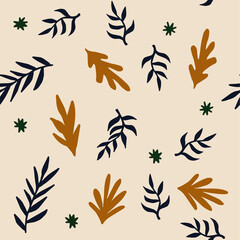 Fototapeta na wymiar Beautiful Mid- Century Boho style Pattern with Palm Branches. Repeating Vector Design.