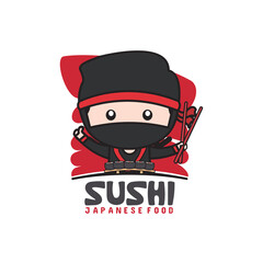 ninja mascot logo template for sushi food