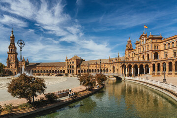 Panoramic view of Spain Square of Seville, in Andalusia