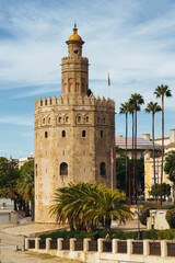 Fototapeta na wymiar First plane of the Golden Tower in Seville, Spain