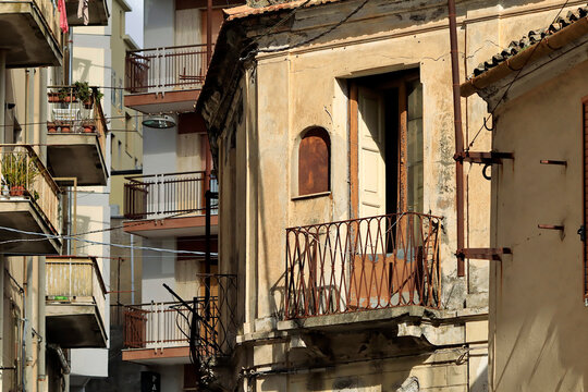 Old Balcony among new Buildings in Catanzaro (Calabria, Italy)