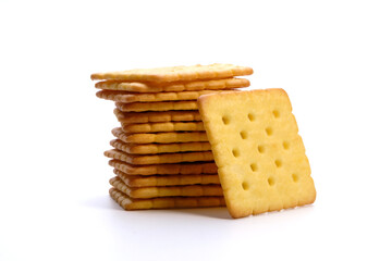 stack of crackers put on the white background