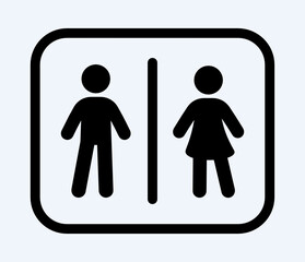 Toilet and restroom sign black icon. Male, female symbol vector illustration on white background.