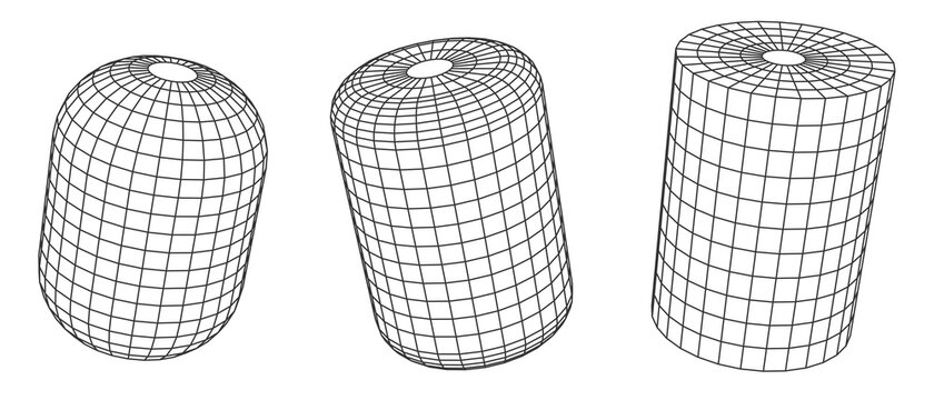 Cylinder of polygon mesh grid isolated on white color. Technology abstract art background. Collection of minimalistic geometric design sci-fi elements. Vector futuristic digital concept.