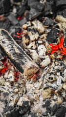 coals for the grill. burnt wood. coals close-up after the fire.