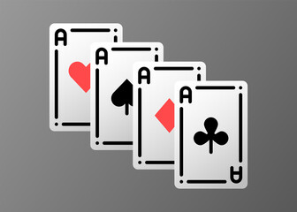 Combination ace playing cards olor line icon set. Gambling. Pictograms for web page, mobile app, promo.