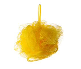 New yellow shower puff isolated on white