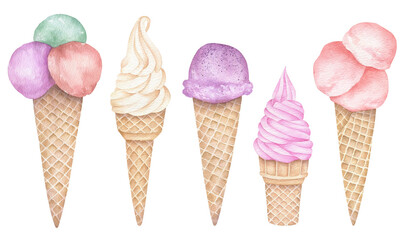 Ice Cream Watercolor Illustration Set