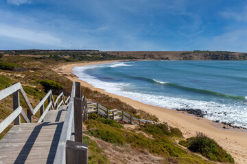 Fototapeta na wymiar Wooden stairs leading to a beach on Phillip Island, Victoria Australia