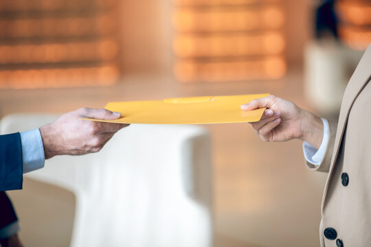 Pretty businesswoman scrutinizing the project details and looking interested