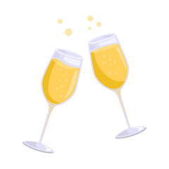 Glasses of champagne isolated on white background. Cheers. Celebration. Vector illustration.