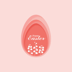 Paper cut illustration of colorful easter flowers and egg shape. Happy easter greeting card vector illustration