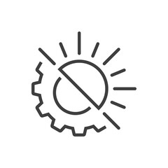 Energía solar. Logotipo con engranaje y sol con lineas en color gris