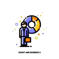 Icon of businessman with briefcase on a background of chart for financial statement or trade report concept. Flat filled outline style. Pixel perfect 64x64. Editable stroke