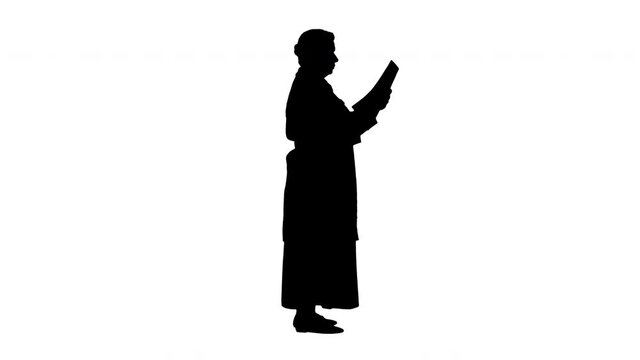 Silhouette Mature female doctor examining patient's x ray.