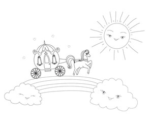 vintage carriage goes in a fairy-tale land - coloring book