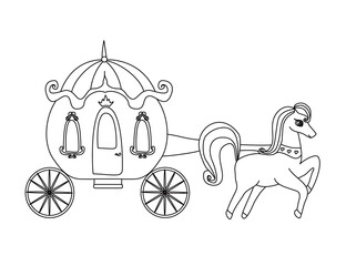 vintage carriage and a beautiful horse - coloring book