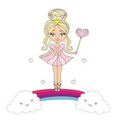fairy stands on a rainbow - isolated illustration