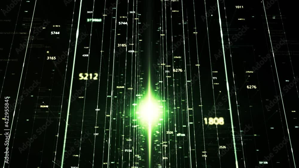 Aufkleber green sci fi tunnel with green matrix effect. animation. 3d flight through cyberspace on black backg