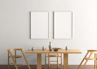 Two empty Indoor frame poster on the white wall inside the restaurant environment
