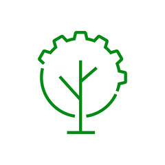 Logotipo engranaje con forma de árbol con lineas de color verde