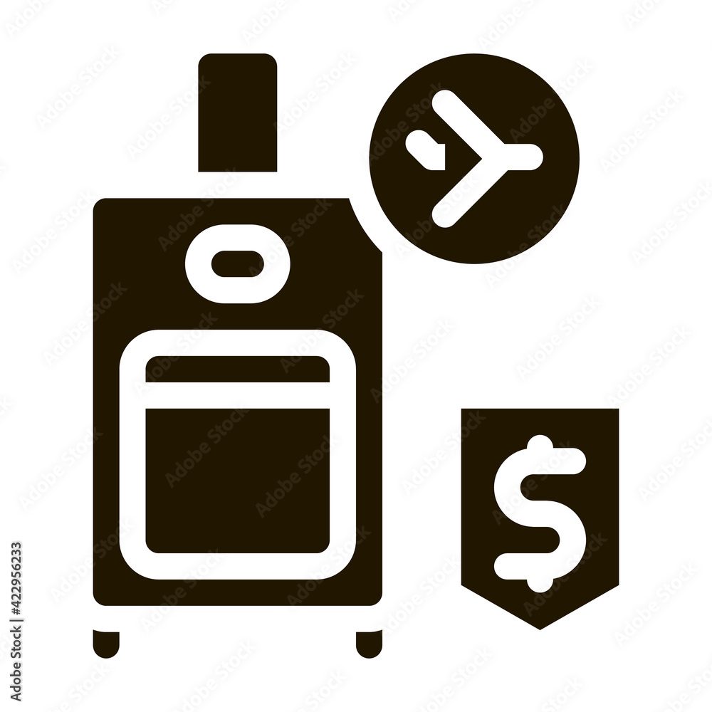 Sticker purchase suitcases with handle duty free icon vector glyph illustration