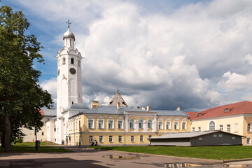 Fototapeta na wymiar Russia, Great Novgorod - July 13, 2020: Vladychnaya (Faceted) chamber, built in 1433. It was part of the complex of buildings of the Vladychny Dvor.