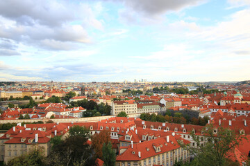 Fototapeta na wymiar Prague city view of red rooftops from Prague Castle