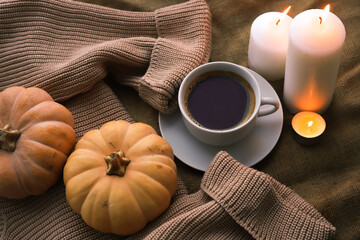 Warm home winter composition,  hygge concept, toned