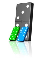 zwei kleine Dominosteine schubsen einen großen um, erfolgreiche Zusammenarbeit