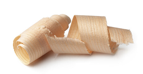 Wood shavings isolated on white background